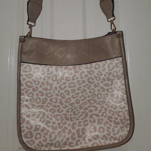 Jen & Co. Nude Crossbody Bag with Leopard Pattern (Vegan Leather)